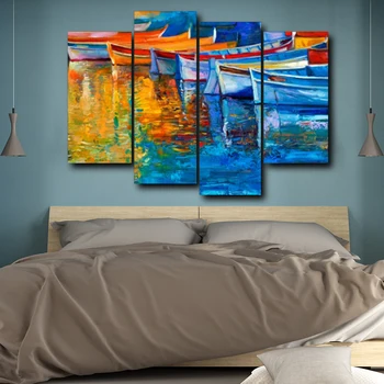 

Laeacco Rowboat Water Canvas Oil Painting Prints Home Decoration Wall Art Poster Pictures For Living Room Bedroom No Frame