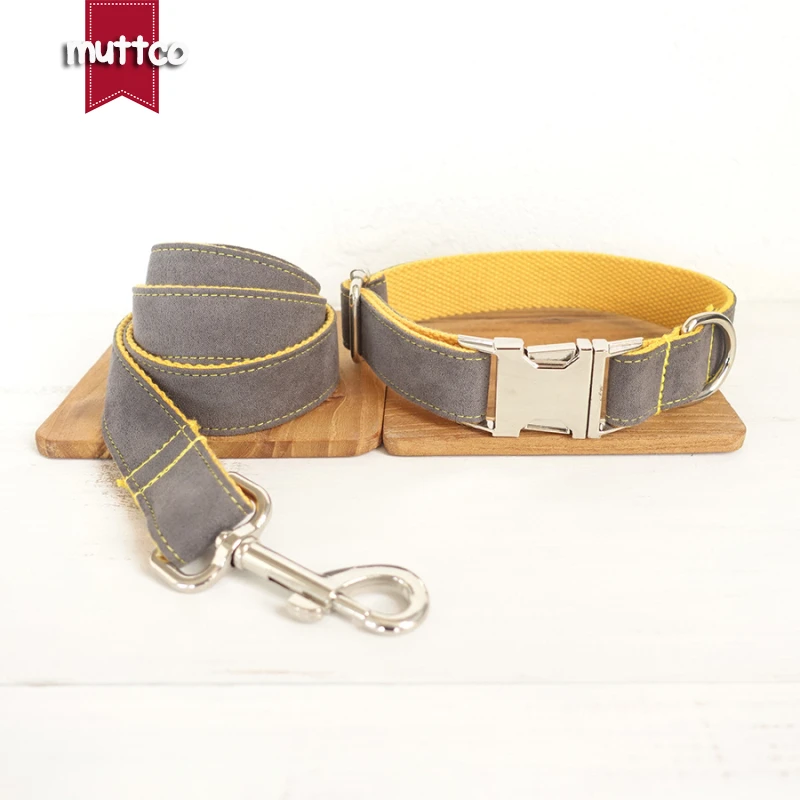 

100pcs/lot MUTTCO wholesale self-design creative collar GRAY COVER YELLOW handmade nylon grey and yellow collars and leashes set