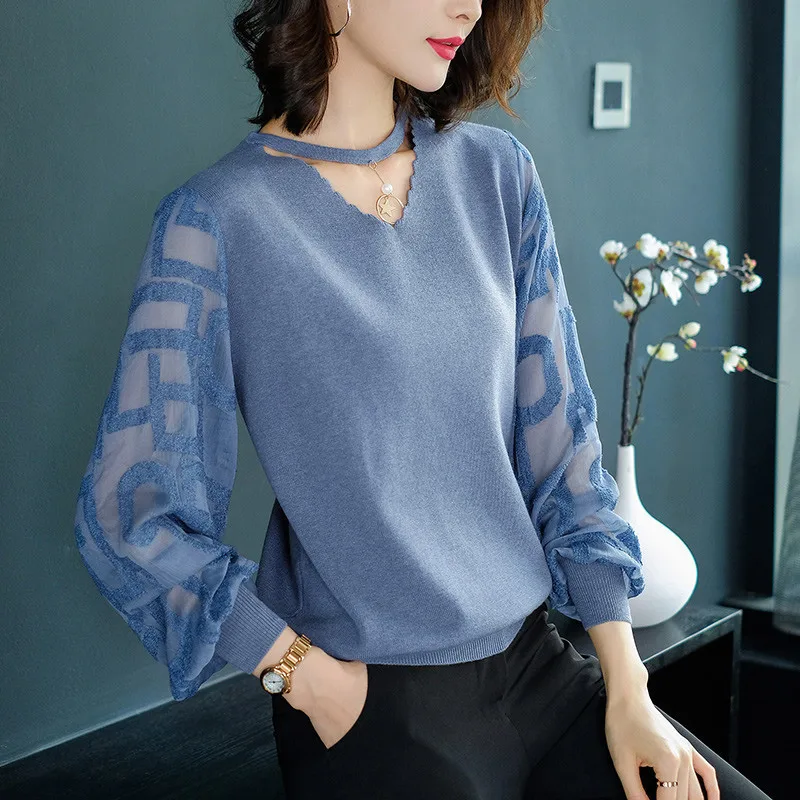 

[EWQ] 2019 Early Autumn New Sweet Modern Lady Sweater Ladies Loose V-neck Long Sleeve Solid Color Puoller Knits 5 Color QK11911