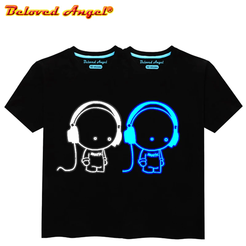 

Glow In Dark Fluorescent Superhero Logo Children T-shirt Cartoon Boys Girls Summer Clothes Luminous Tshirt Fashion Tees Toddler
