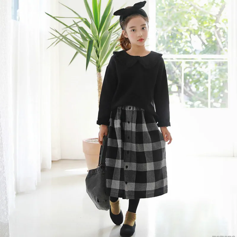 

2018 New Girl Plaid Skirt Retro Black and White Children Skirt Simple Fashion Baby Pleated Skirt Toddler Clothes Casual, #3219