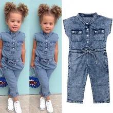 Летний джинсовый комбинезон без рукавов с бантом для маленьких девочек, комбинезон, одежда для маленьких девочек, джинсовый пляжный костюм, комбинезоны, комбинезон