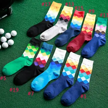 

2018 Fashion Men Socks Plaid Rhombus Printing Autumn Winter Casual Long Cotton Gradient Color Socks Calcetines Mujer