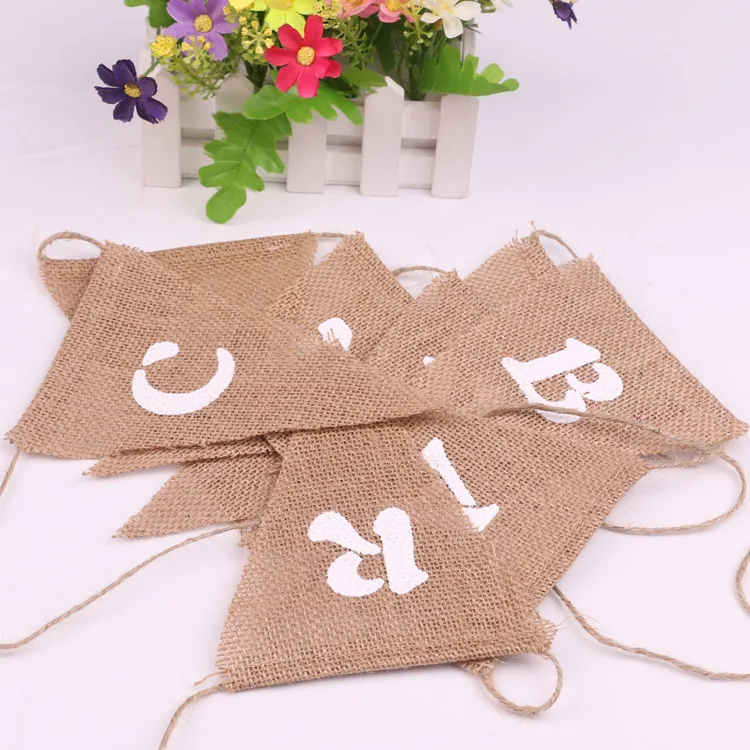 DIY ретро Сельский фестиваль поставки конфеты бар сердце печать баннер Hessian Pennant