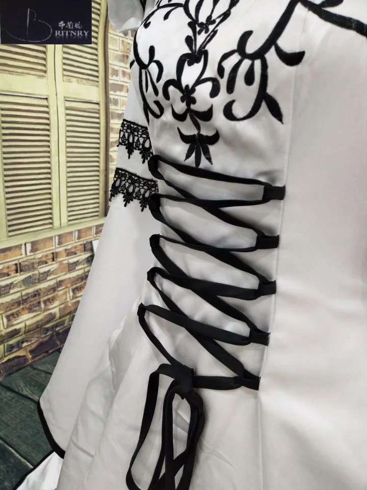 Свадебное платье в средневековом стиле на заказ, свадебное платье с вышивкой, Белое и черное атласное свадебное платье