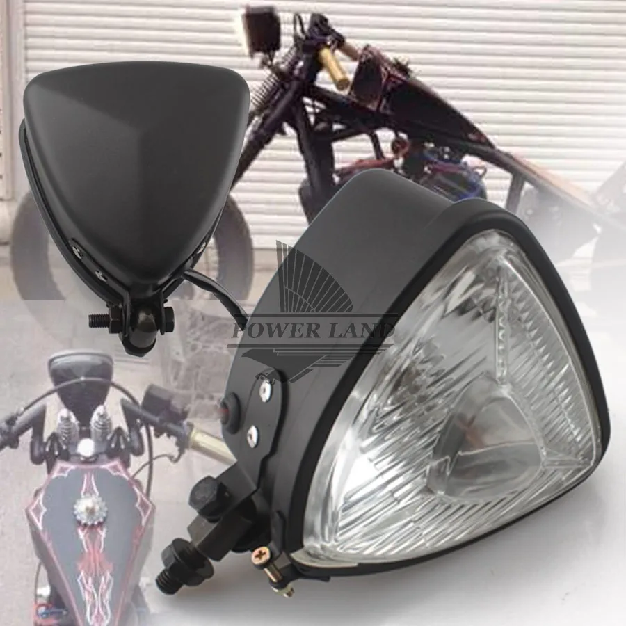 Hitam Vintage Sepeda Motor Retro 55 Segitiga Lampu H4 Hi Lo Beam