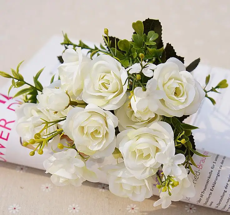 Шелковые цветы розы горячая Распродажа Маленькие розы отель домашнее свадебное украшение Хорошее качество недорогие искусственные цветы - Цвет: white