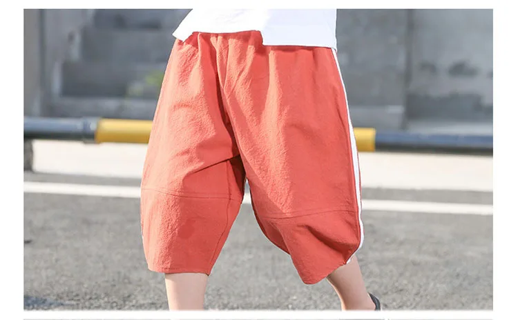 fashion 2018 cotton linen knee length boys pants kids loose trousers clothing children summer pants for teenage boys clothes (21)