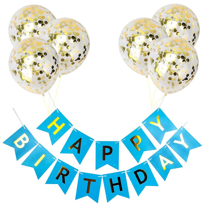 blue banner gold Воздушные шары с конфетти цвета розовое золото 1st Happy Birthday украшения для баннеров первый день рождения для маленьких мальчиков и девочек вечерние My One Year Birthday Decoration - Цвет: blue banner gold