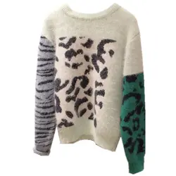Леопардовый принт Смешанные Цвета шикарный пуловер свитер mori girl 2018 осень зима
