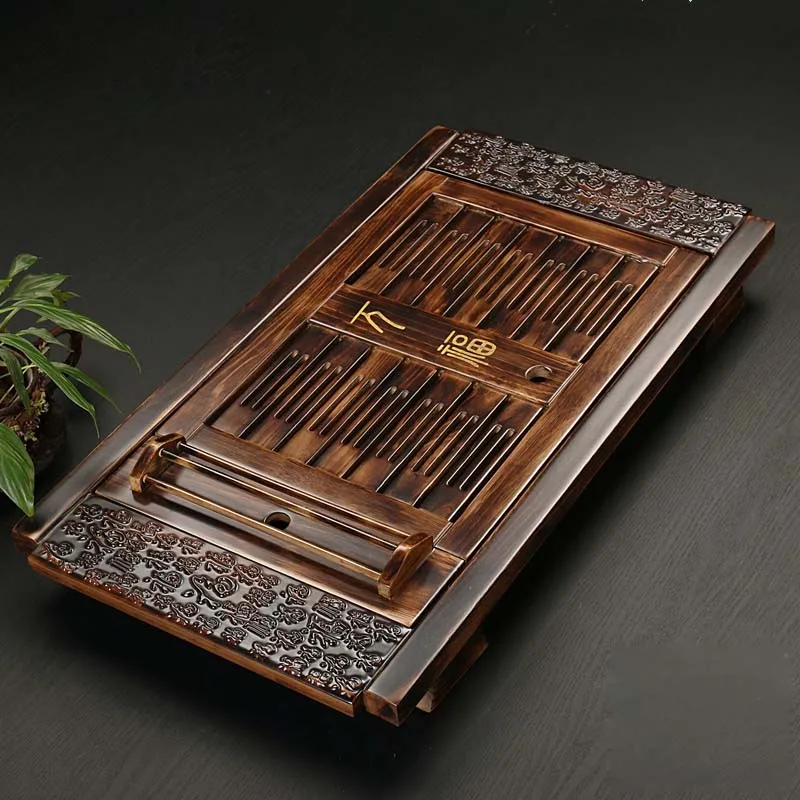  Chinese Solid Wooden Tea Tray Teaware Kung Fu Tea Set Carving Table Drawer Type Storage Drainage Te