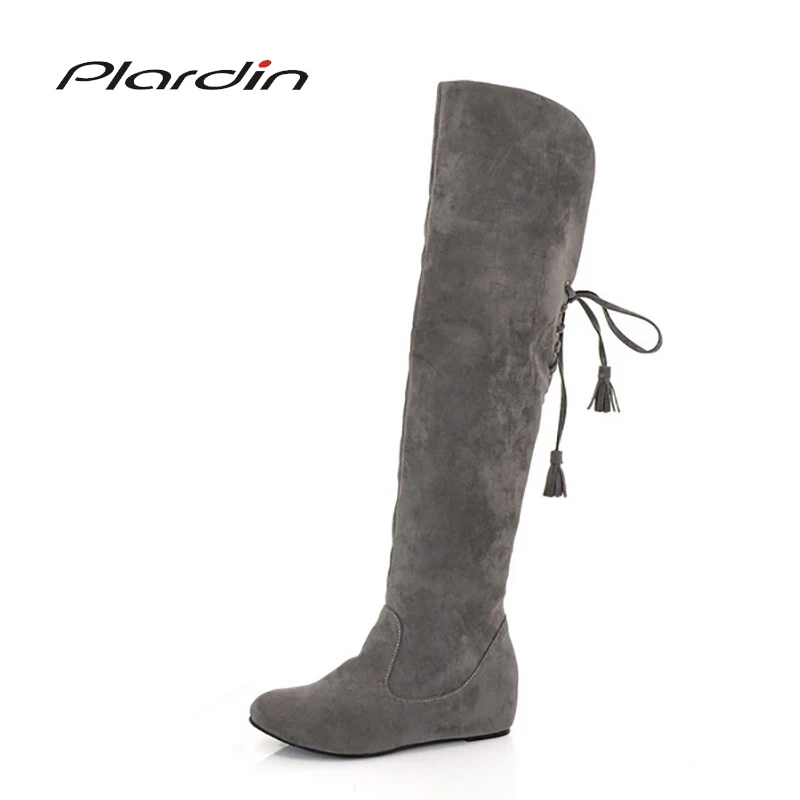 

Plardin Plus Size 34-43 Woman Winter Shoes Knee High Boots High Quality Cotton Fabric Suede Brand Women Shoes Wool Women Winter