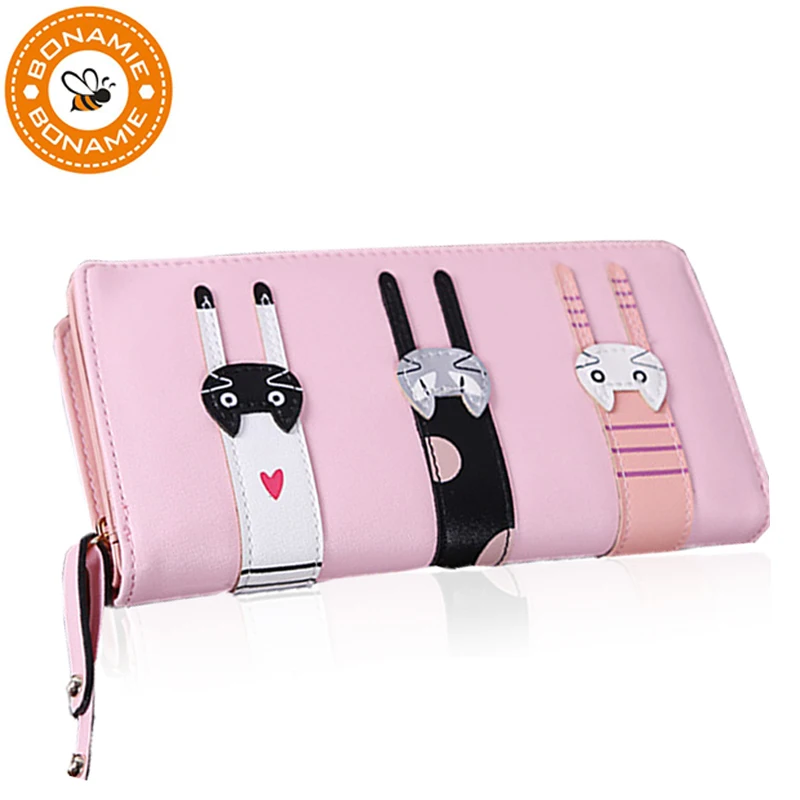 

BONAMIE Fashion Envelope Women Wallet Cat Cartoon Long Clutch Wallet Creative Female Card Holder Girls PU Wallet Coin Purse