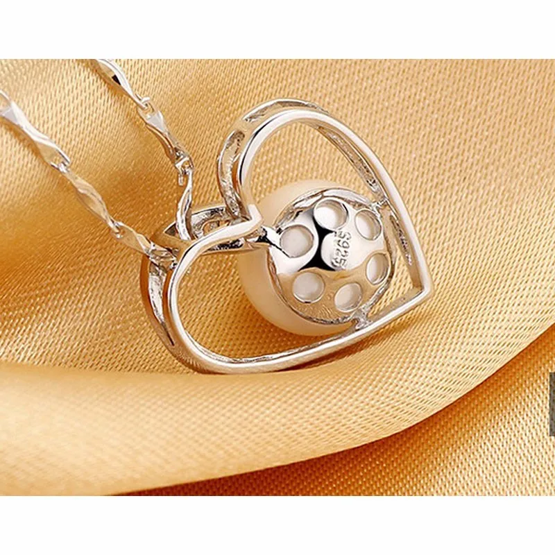 Sinya Сердце Любовь Шарм кулон ожерелье в 925 серебро с 9-10 мм натуральный жемчуг украшения для женщин мама лучший подарок