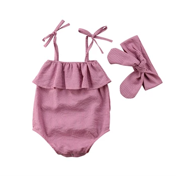 

Newborn Baby Girl Clothes Striped Strap Romper Jumpsuit+Headband 2Pcs Kids Set Outfit Summer Infant Princess Cute Clothes