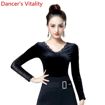 

Latin Dance Costume New Adult Women Long Sleeves Velour Professional Modern Ballroom Dance Winter Practice Top Clothes Garments