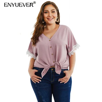 

Enyuever Plus Size Women Blouse Ladies Tops And Blouses 2019 Woman Top Femme Casual Lace Button Blusas Short Sleeve Streetwear