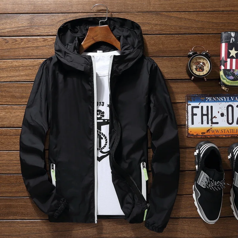 

2018 Men's Summer Hooded Jacket Windbreaker Packable Skin Coat Sunscreen Beach Casual Jackets