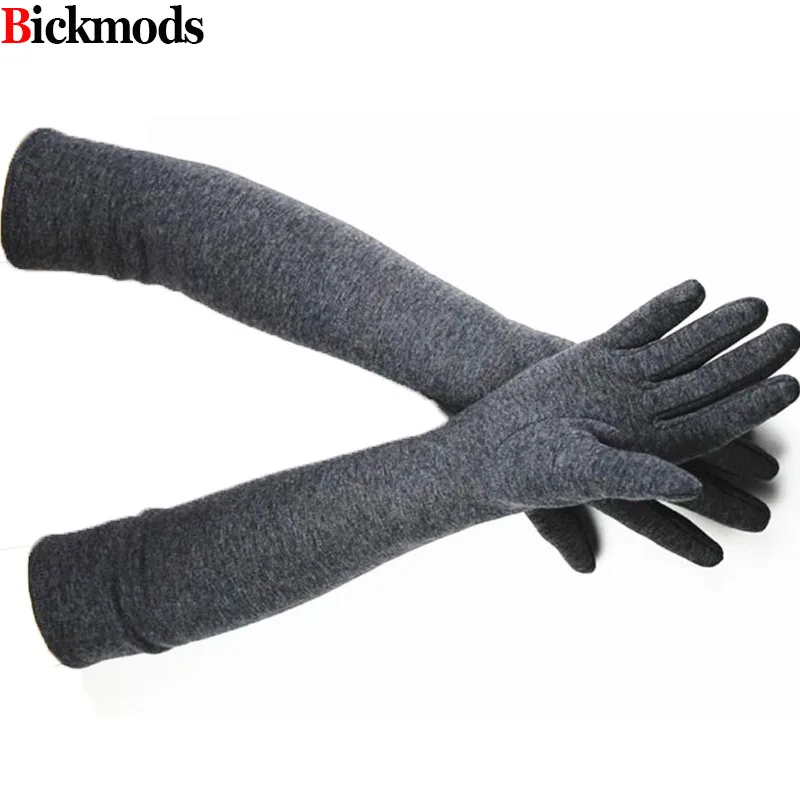 48 см Локоть длинные трикотажные перчатки женские хлопок материал высокая эластичность различные цвета осень теплые перчатки наборы - Цвет: gray