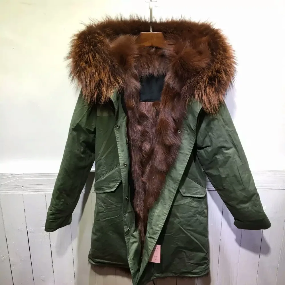 Brown Fully Fox Fur Parka Mr fur Wear, Remove Coffee Brown Fur lining