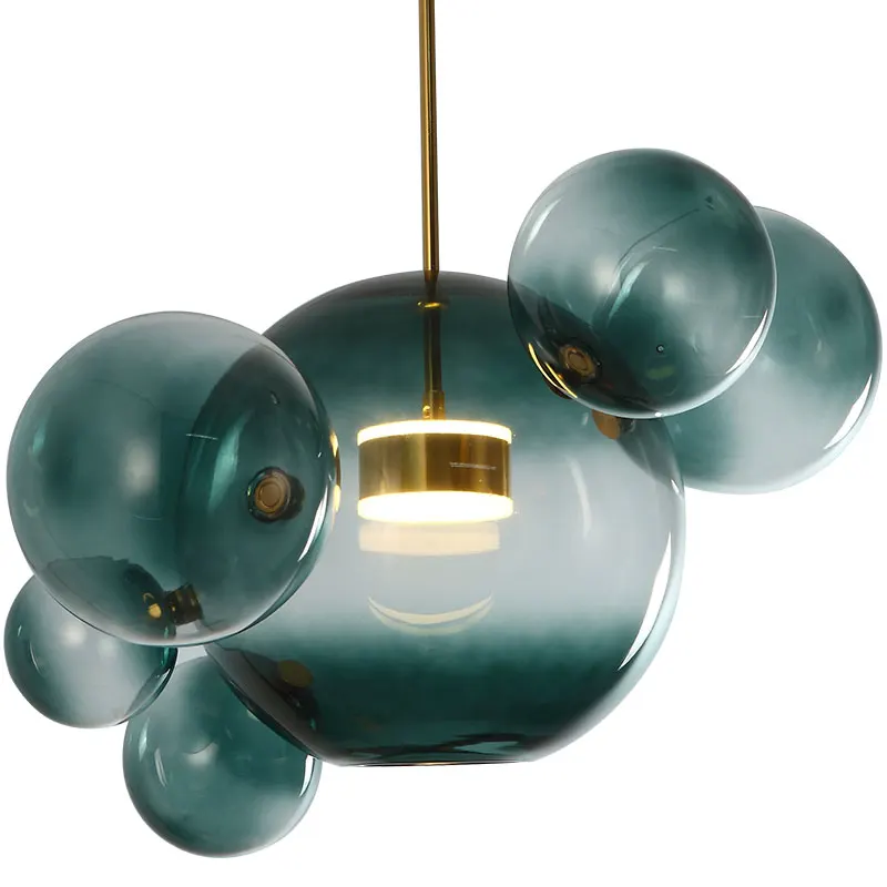 Modern Milky White / Blue Glass Globes Led Pendant Lights Dining Room