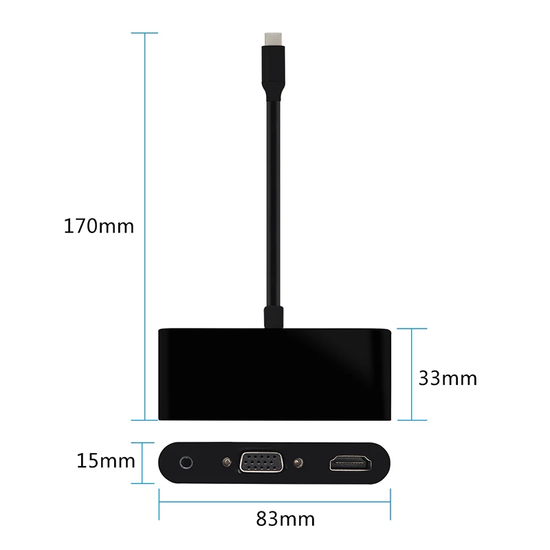 USB C Тип C к HDMI 4K VGA 3,5 мм аудио адаптер 3 в 1 кабель конвертер USBC адаптер для ноутбука Macbook/Chromebook Pix