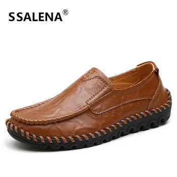 

Women Handmade Leather Loafers Casual Driving Flats Womens Slip On Round Toe Moccains Shoes Fashion Soft Flats EU35-40 AA11686