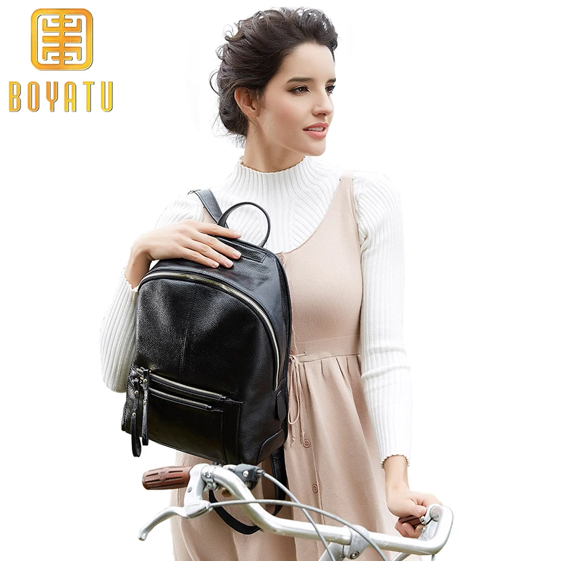 

Women's Genuine Leather backpack Fashion School Bags For Teenage Girls 2019 Waterproof Backpack Rucksack Brand sac a dos