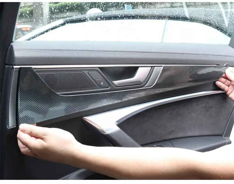 Автомобильный Стайлинг из углеродного волокна внутренняя дверная ручка Крышка отделка дверная Наклейка декоративная рамка для Audi A6 C8 авто аксессуары