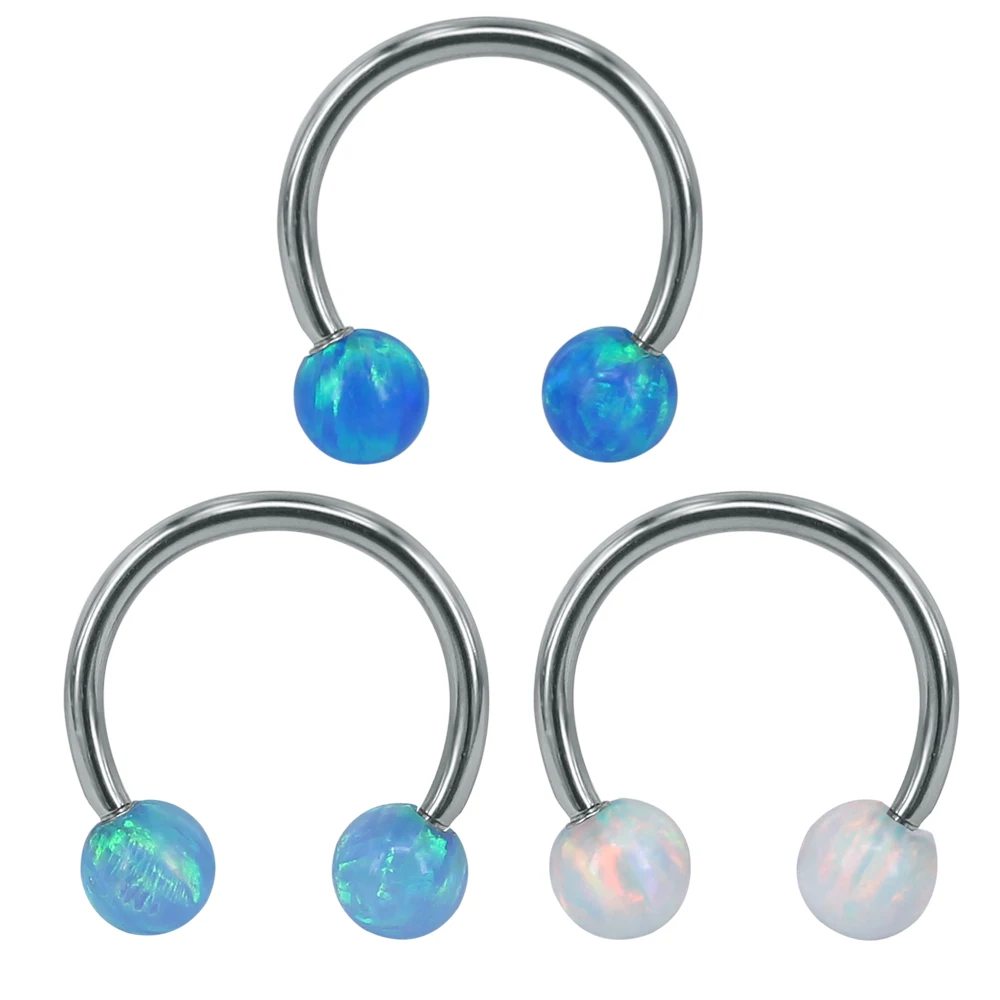 

Surgical Steel with Opal Nose Rings for Women Trendy 16g Horseshoe Circular Barbell Septum Rings Body Piercing Jewelry