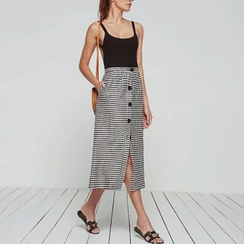 

New Arrival Autumn Women Fashion A-Line Skirt Casual Black & White Plaid Skirt Bodycon Half OpenFork High Waist Plaid Shirts