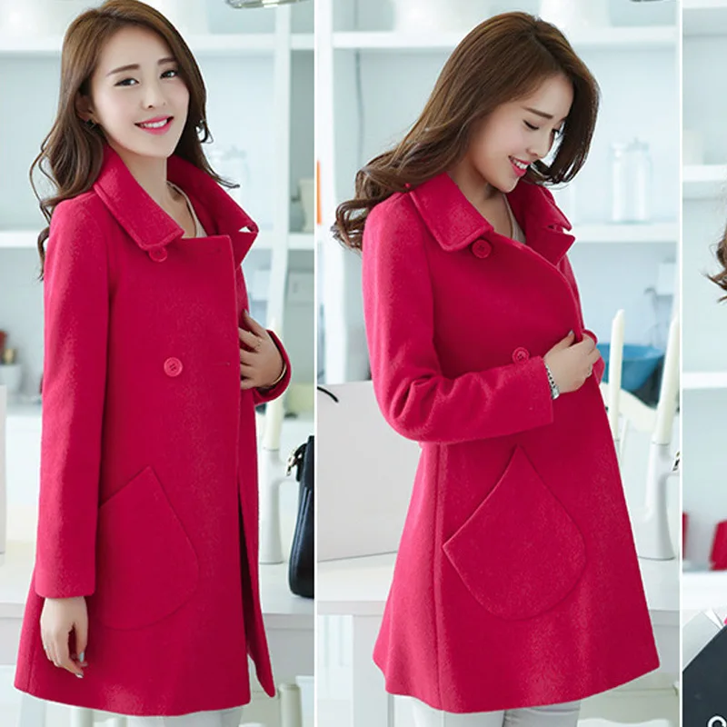 2019 Newly Hot Women Autumn Coat Double Breasted Wool Peacoat Turn-down Collar Female Jacket MSK66