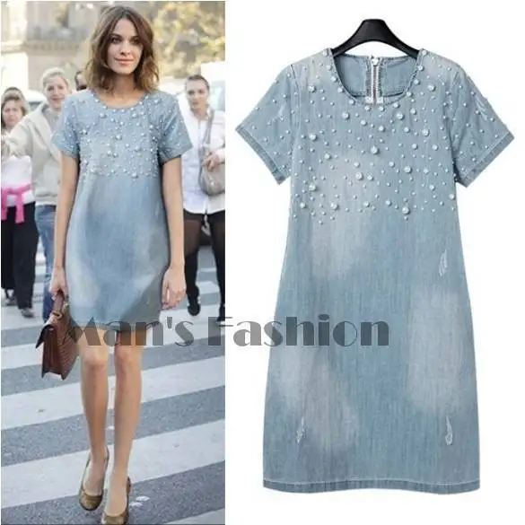 2015 Clothing Women Fashion Denim Short Sleeve Casual Jeans Dress Ladies Blouses Tops Plus Size B11 SV004360# | Женская одежда