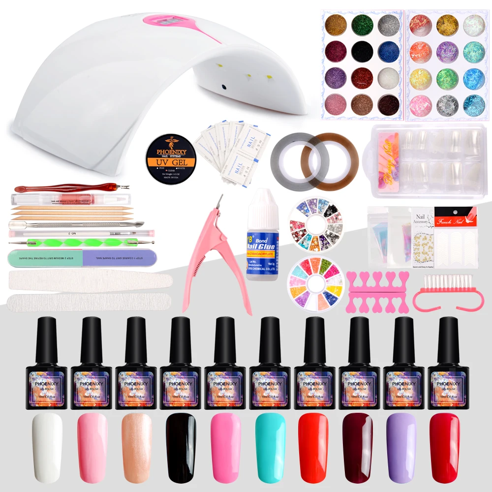 

36W Nail Manicure Set led Lamp Nail Dryer 10 Colors And 10ml polish Coat Soak Off Gel Varnish Nail Polish Nail gel Set Kit