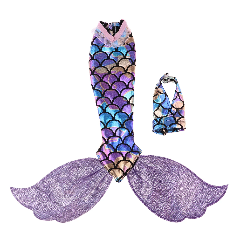 2Pcs Trendy Doll Clothing Garment Mermaid Tail Dress and V Collar Halter Top Party Dress Bathing Suit for Dolls