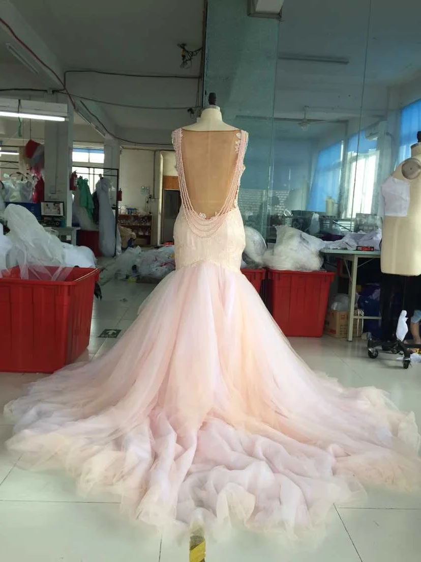 Real Photos Blush Colored Mermaid Wedding Dress 2016 Sweetheart
