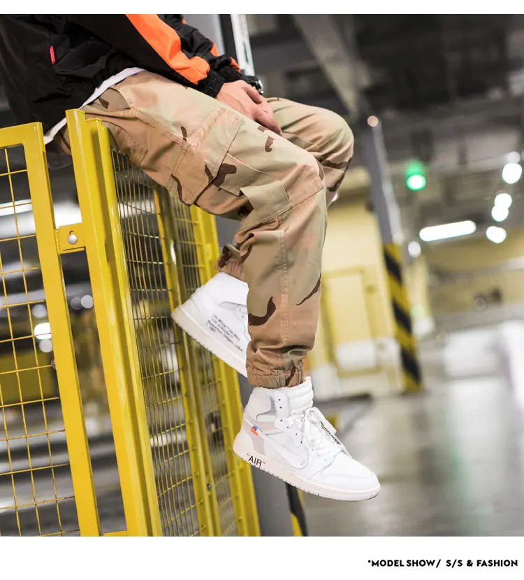 Летние камуфляжные повседневные брюки карго мужские карманы плюс размер панк военный комбинезон хип-хоп джоггеры камуфляж тренировочные