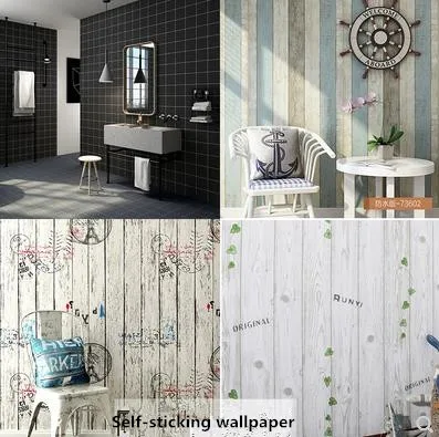 

Waterproof wood grain self-adhesive wallpaper warm bedroom bedroom cabinet desktop renovation Striped PVC wallpaper