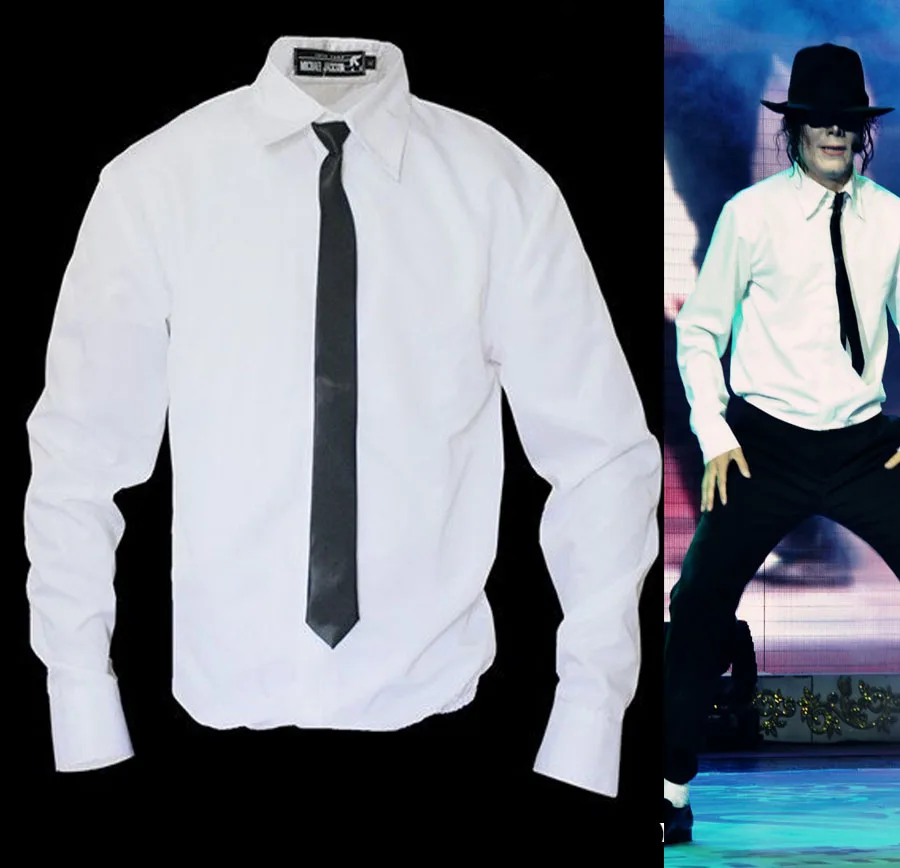 

Hight-Q Rare MJ Michael Jackson Style White Shirt Thread Gluing NO Button Dangerous Bad Wear With Tie Quick Change Imitation