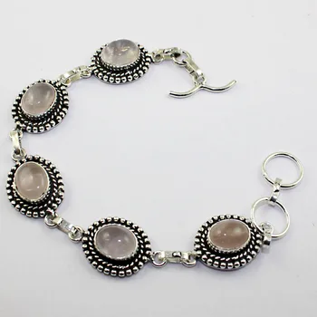 

Rose Quarts Bracelet Silver Overlay over Copper , 18cm, B1222