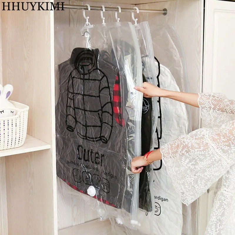 

HHYUKIMI Brand To Save Space Vacuum Hang Bag For Clothes Foldable Transparent Border Compression Organizer Pouch Sealed Bags