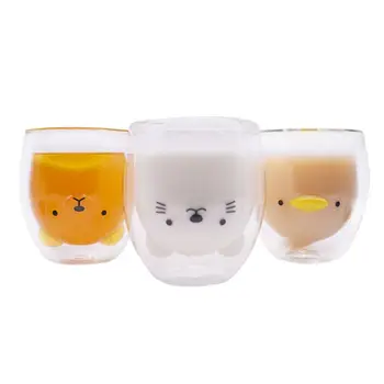 

Cute Animals Glass Mugs Cartoon Bear Cat Duckling Coffee Milk Mugs Double Layer Heat Resistant Glass Tea Cups