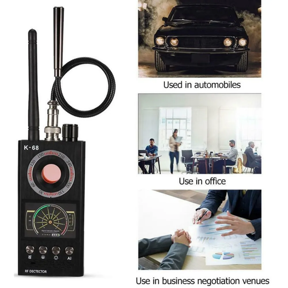 K68 Multi-function Anti-spy Detector Camera GSM Audio Bug Finder GPS Signal Lens RF Tracker Laser Light Hidden Camera Finder