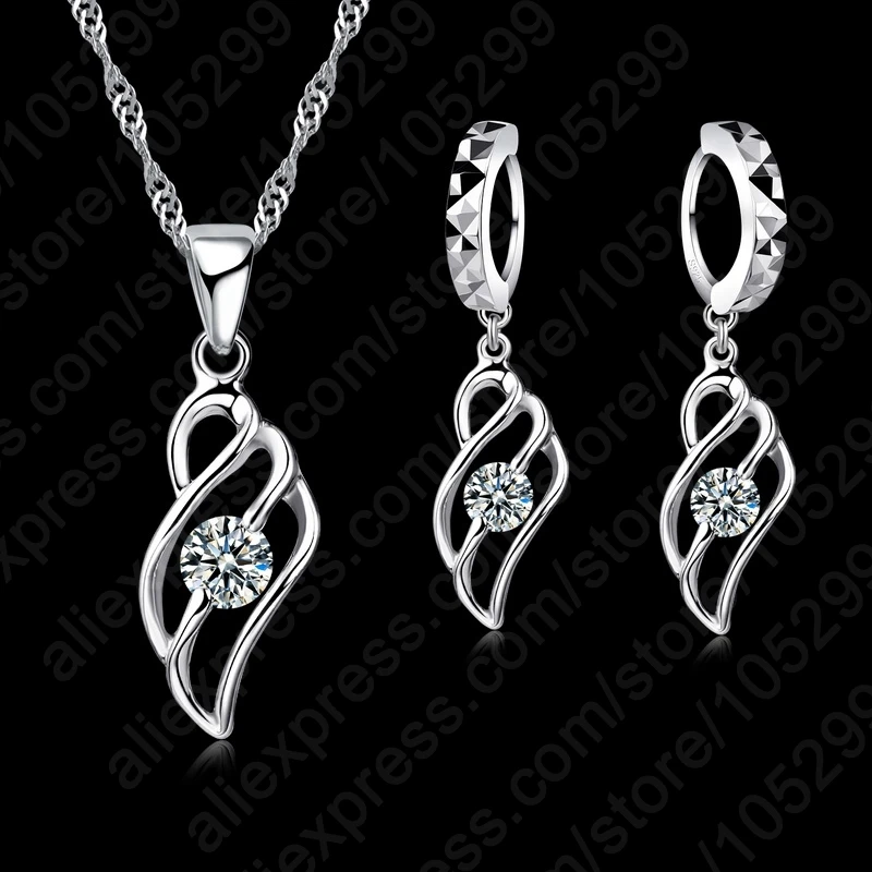 

New Arrival Fine 925 Sterling Silver Jewelry Sets Women Cubic Zirconia Necklace&Pendant&Earrings Free Shipping