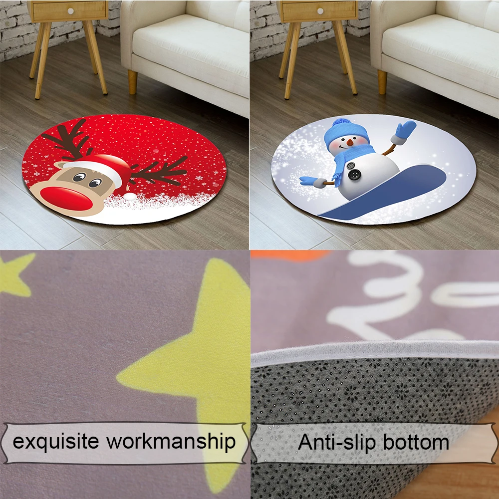 Merry Christmas Santa Snowman Carpet Party Decor Children Play Mat Round Flannel Area Rug Xmas 3D Chair Mat Living Room Carpets