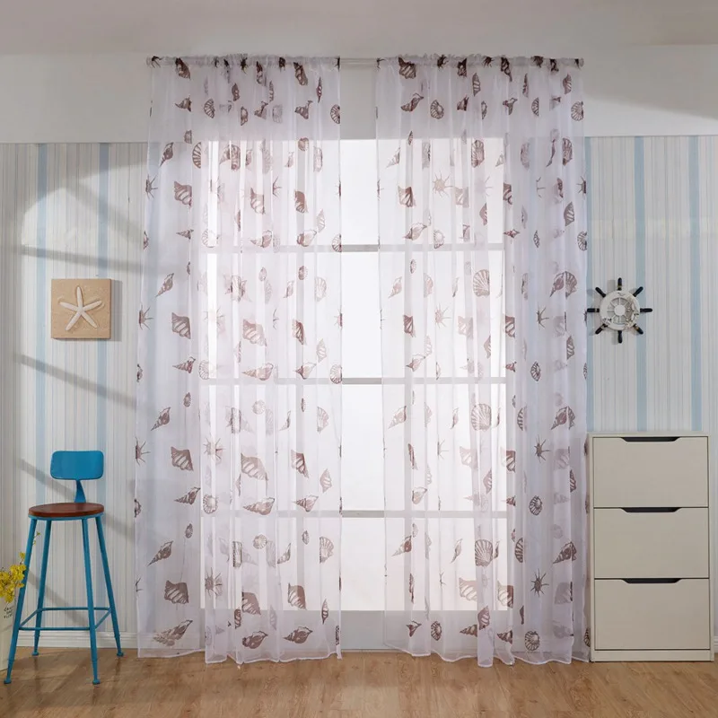 

Conch Flower Pattern Tulle Curtain for Door Window Romantic Semi-transparent Drape Sheer Home Bedroom Decorative Curtains