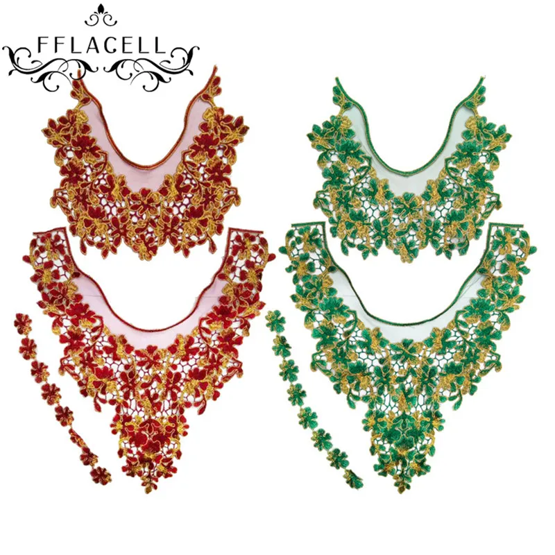 

FFLACELL Flower Collar Sew on Patch Applique Embroidered Neckline Lace Sewing Patches Sticker For Dress Clothing Sewing