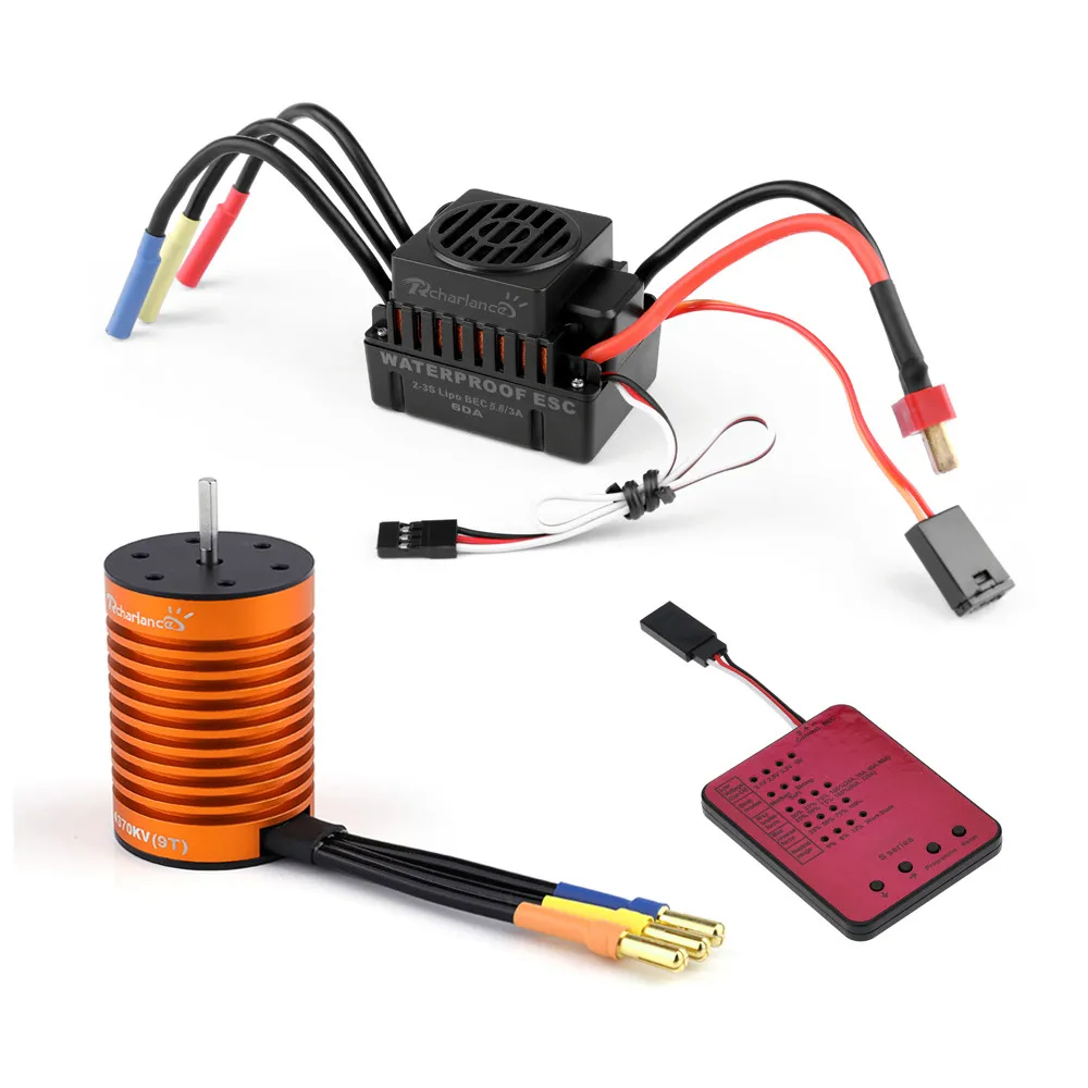 9T 4370KV бесщеточный двигатель + 60A ESC программная карта Combo для 1/10 RC автомобиль