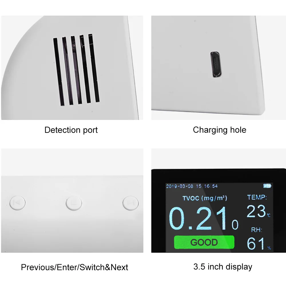 Детектор CO2 HCHO PM1.0 PM2.5 PM10 TVOC с измерителем температуры и влажности тестер