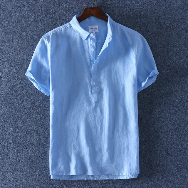 Schinteon 2019 100% Linen Summer Casual Shirt Men Breathable Turn-down Collar Short Sleeved Pullover Shirt Comfortable New